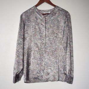 Vintage silk button up shirt with fish scale patterns by Paul Stanley